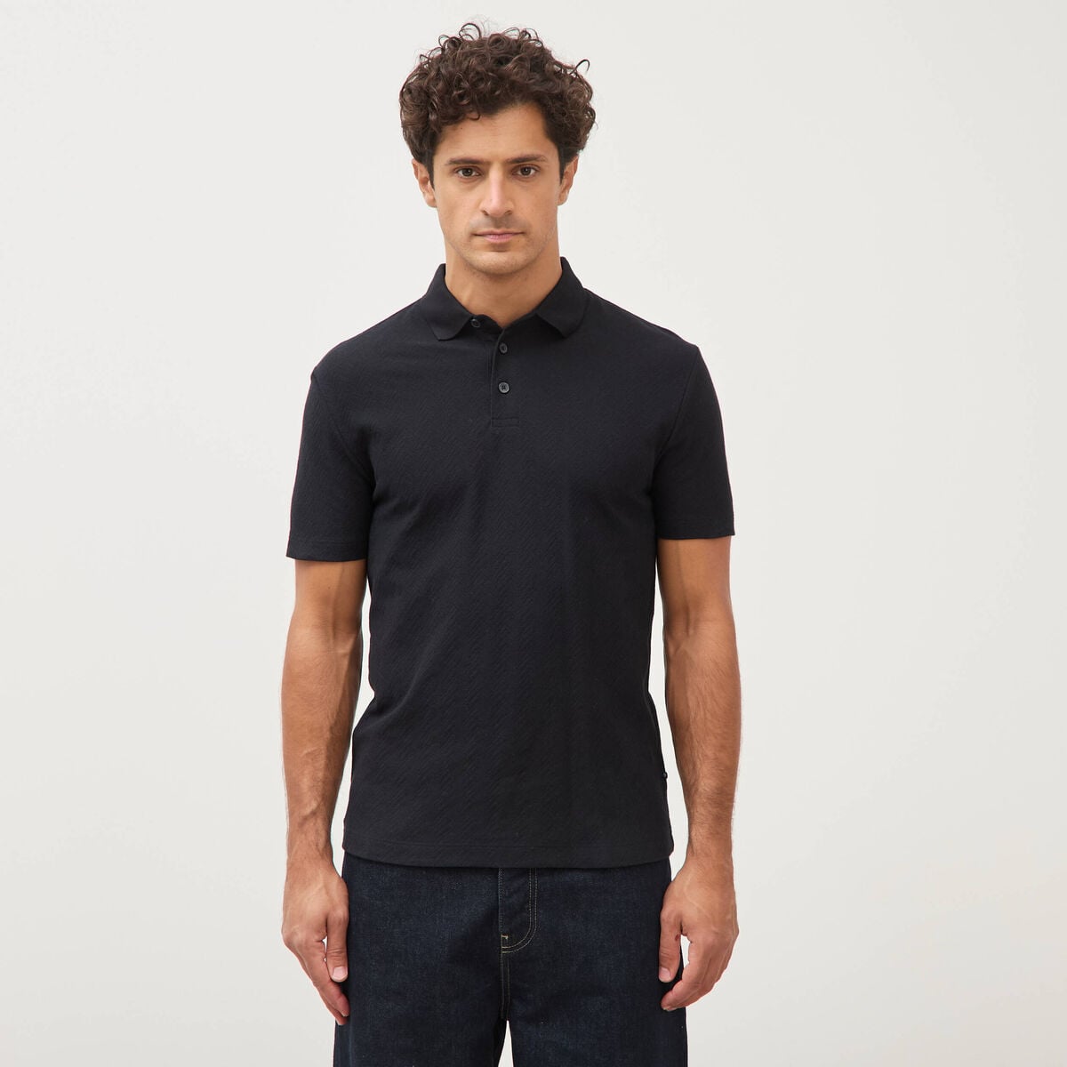 Polo droit en coton manches courtes noir homme