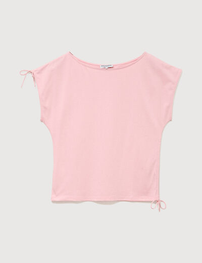 T-shirt ajust&eacute; col rond manches courtes rose clair femme