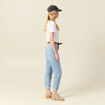 Jeans mom ceinture foulard denim bleach femme