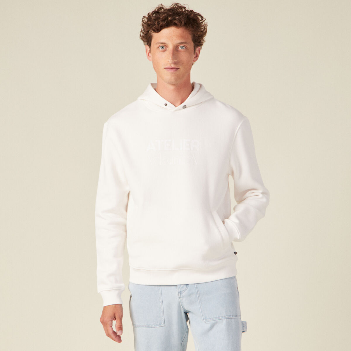 Sweat &agrave; capuche ecru homme