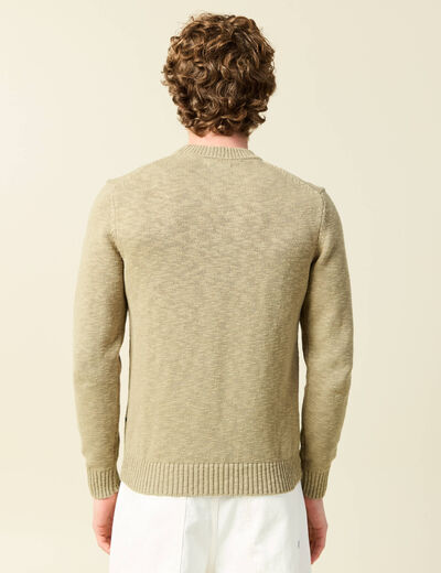 Pull col rond manches longues en coton beige fonce homme