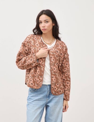 Veste droite manches longues col rond camel femme