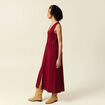 Robe longue droite boutons rouge femme