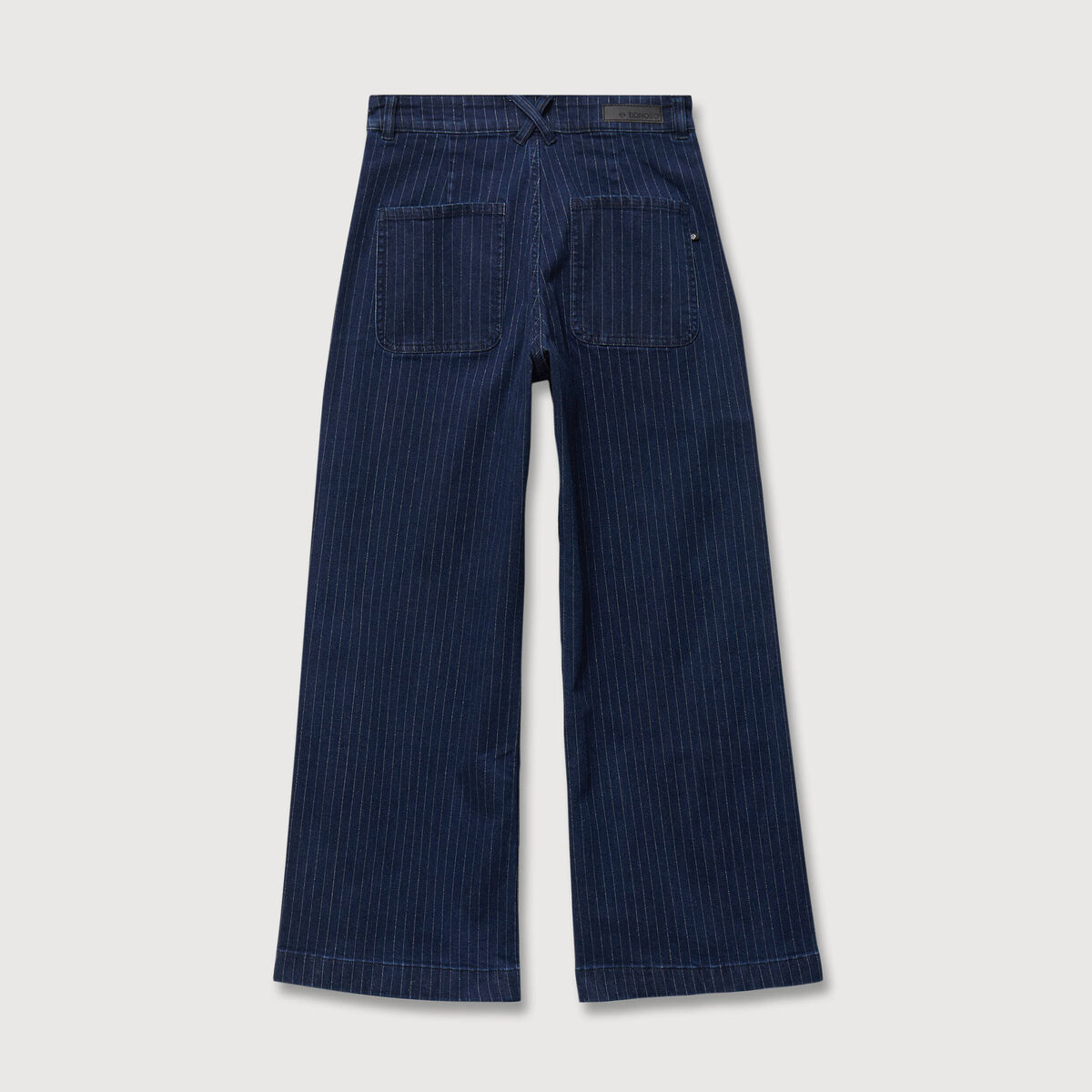 Jeans large cropped taille haute ray&eacute; denim brut femme