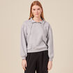 Sweat col camionneur boutonné gris femme