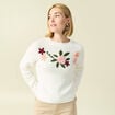 Pull col rond manches longues brod&eacute; ecru femme