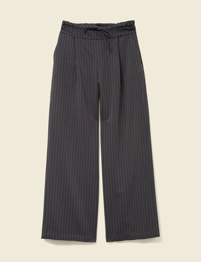Pantalon large ceinture tissu fluide gris femme