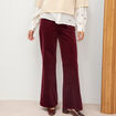 Pantalon flare taille haute en velours bordeaux femme