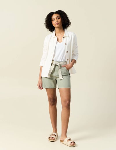 Short boyfriend ceinturé jean vert kaki femme