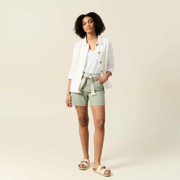 Short boyfriend ceinturé jean vert kaki femme