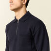 Pull manches longues col polo bleu marine homme