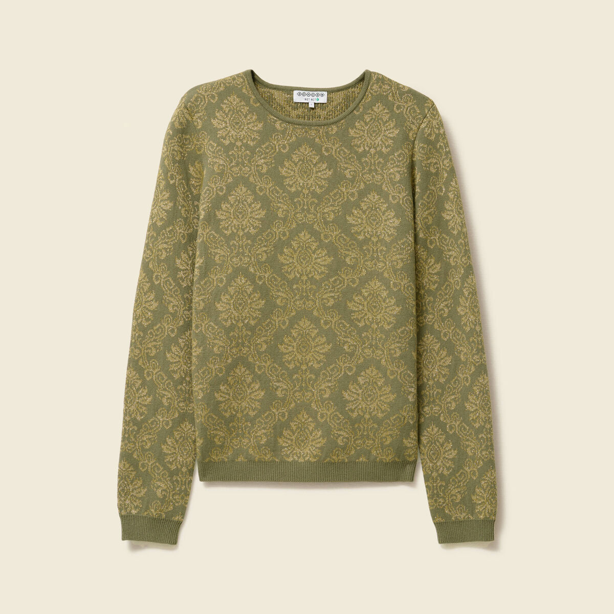 Pull manches longues col rond vert kaki femme