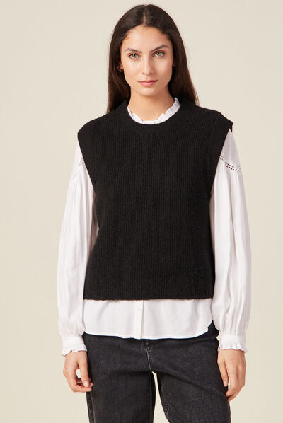 Pull sans manches noir femme