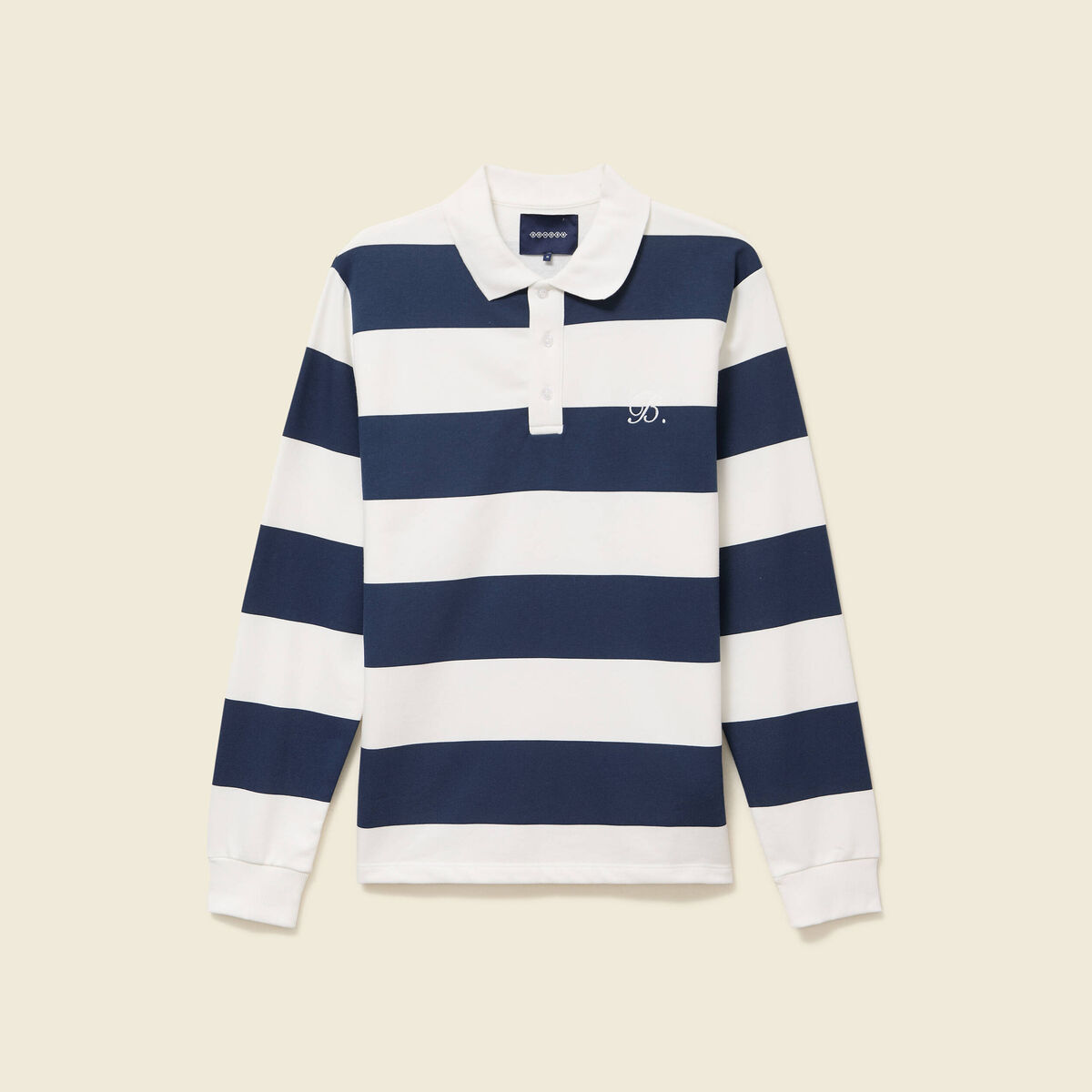 Sweat col polo manches longues bleu marine homme