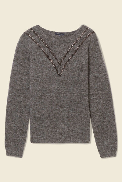 Pull manches longues gris femme