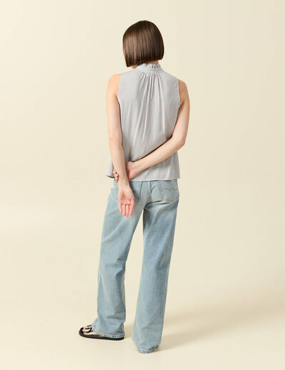 Top sans manches col montant bleu femme
