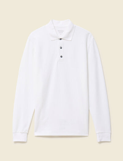 Polo manches longues en coton blanc homme