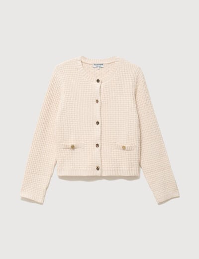 Gilet droit court manches longues ivoire femme