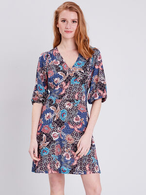 Robe evasee manches 34 bleu marine femme
