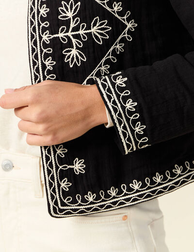 Veste droite brodée noir femme