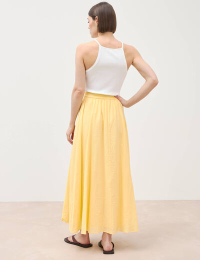 Jupe longue &eacute;vas&eacute;e en coton doubl&eacute;e jaune clair femme