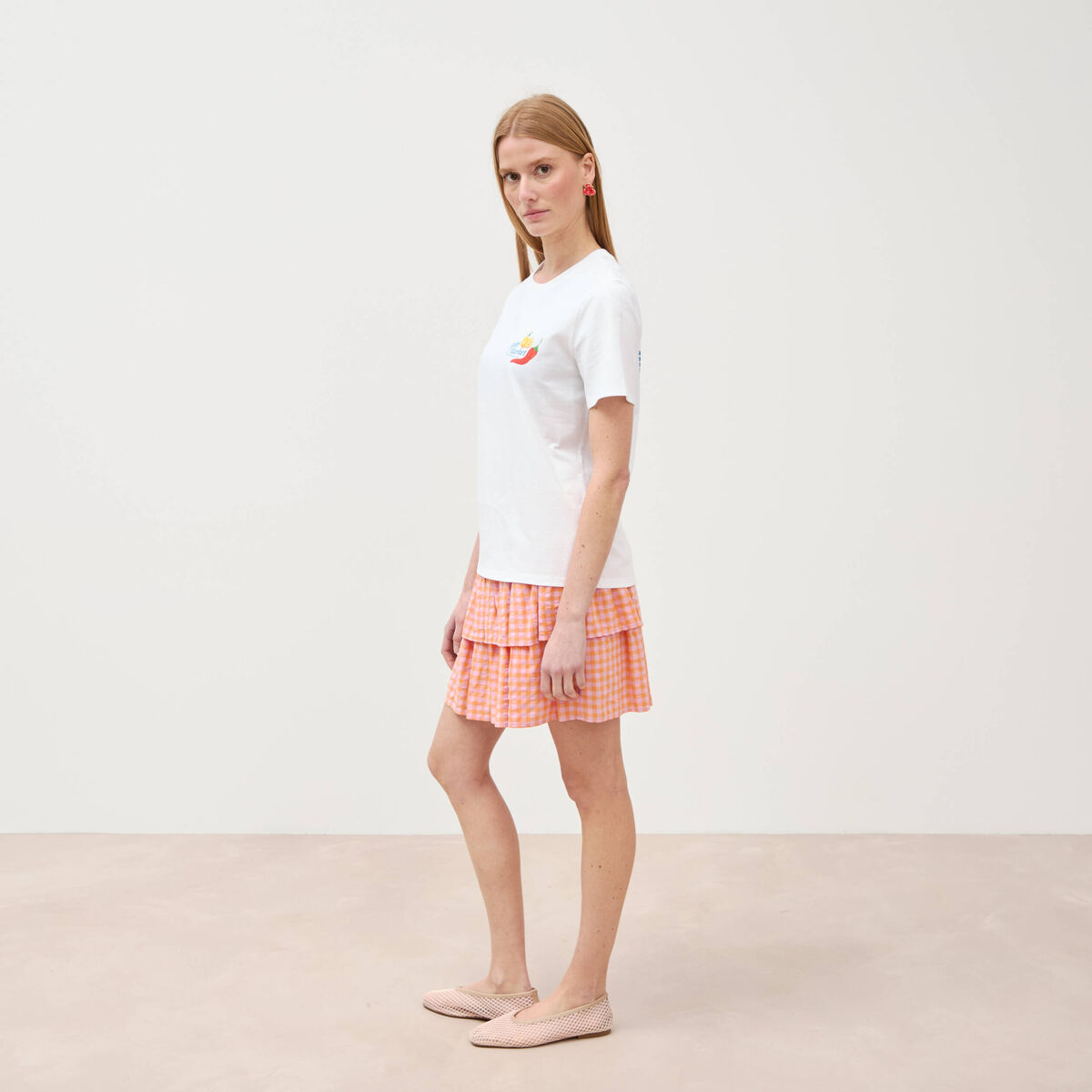 T-shirt en coton manches courtes blanc femme