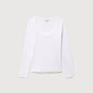 T-shirt ajust&eacute; col rond manches longues blanc femme