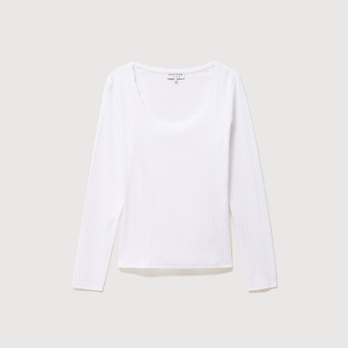 T-shirt ajust&eacute; col rond manches longues blanc femme