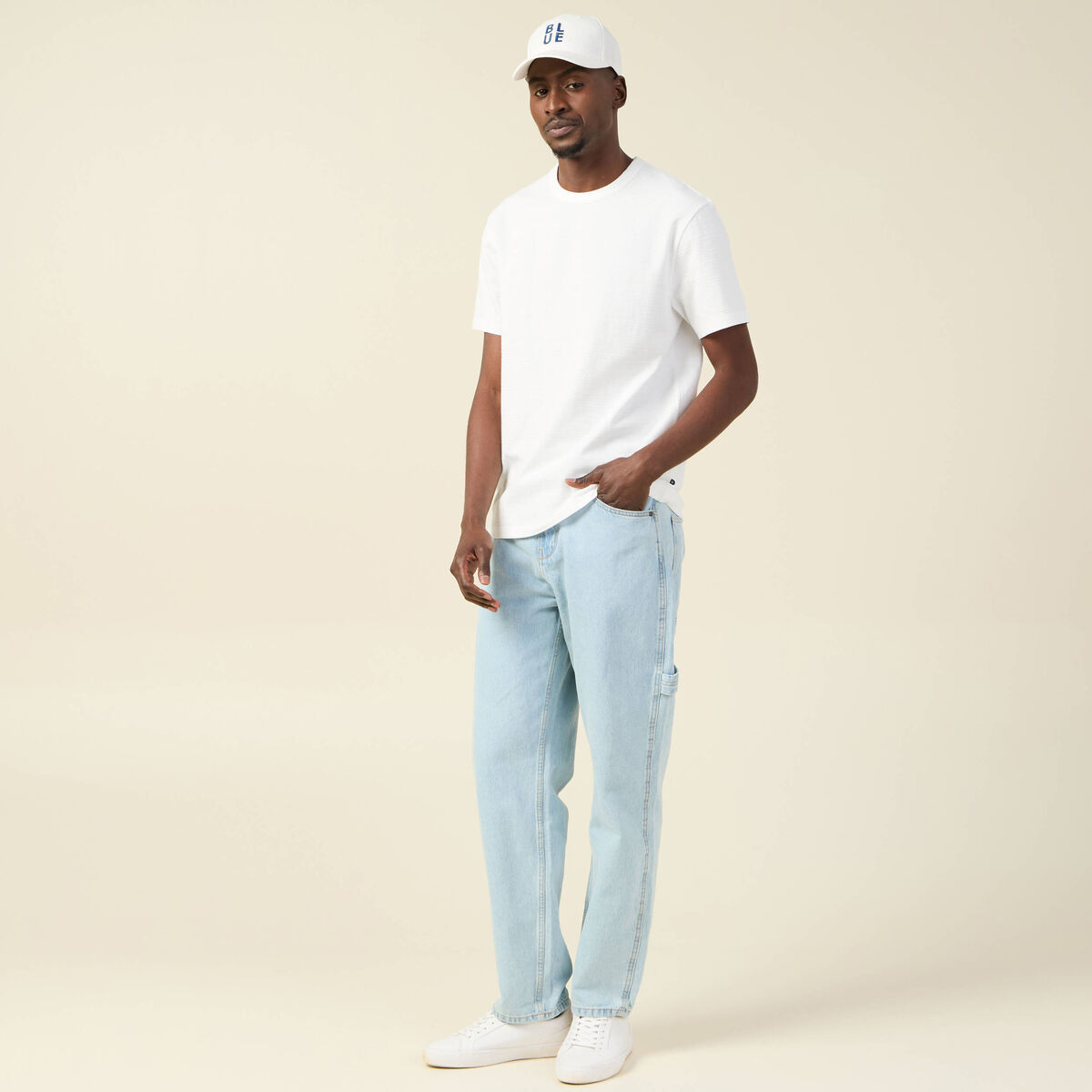 Jeans large charpentier denim bleach homme