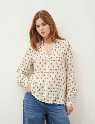 Blouse manches longues ecru femme