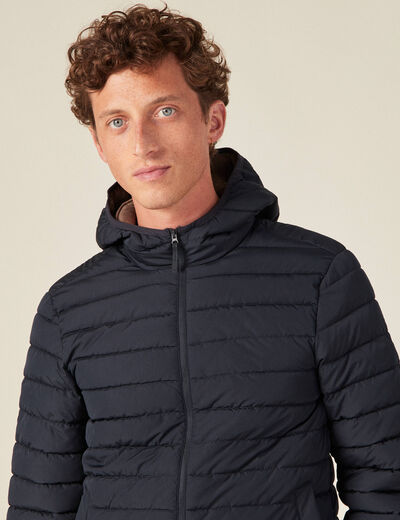Doudoune droite à capuche bleu marine homme