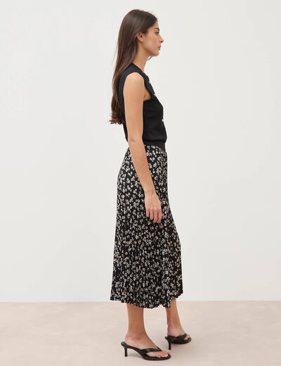 Jupe longue droite pliss&eacute;e noir femme