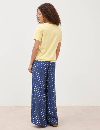 T-shirt droit col rond manches courtes jaune pastel femme