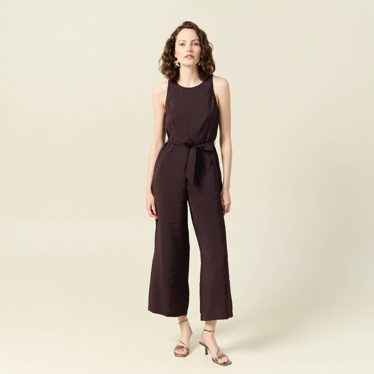 Combinaison pantalon large marron foncé femme