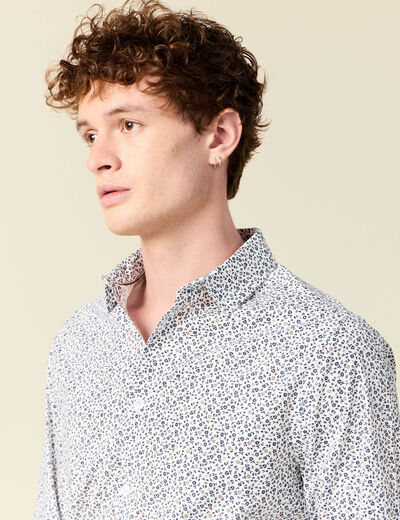 Chemise cintr&eacute;e en coton manches longues blanc homme