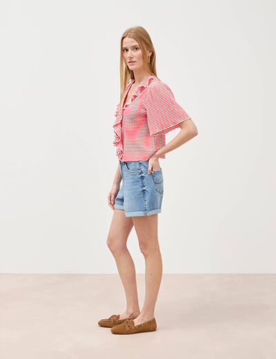 Short mom taille haute en jean denim used femme