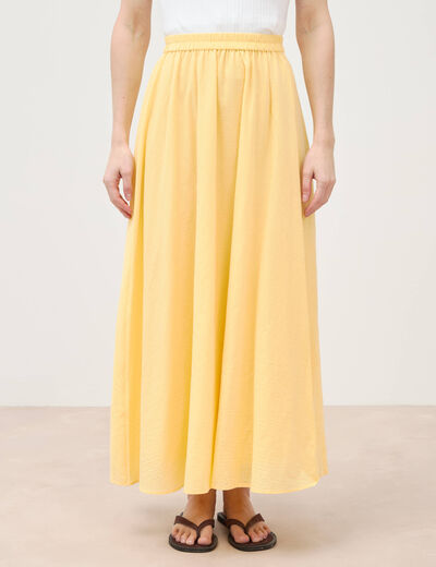 Jupe longue &eacute;vas&eacute;e en coton doubl&eacute;e jaune clair femme