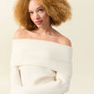 Pull manches longues col bardot ecru femme