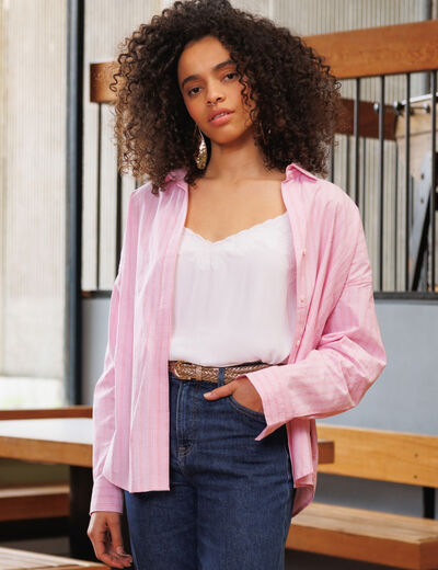 Chemise manches longues rose femme