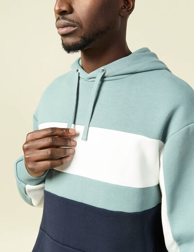 Sweat &agrave; capuche manches longues bleu gris homme
