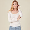T-shirt manches longues côtelé ecru femme