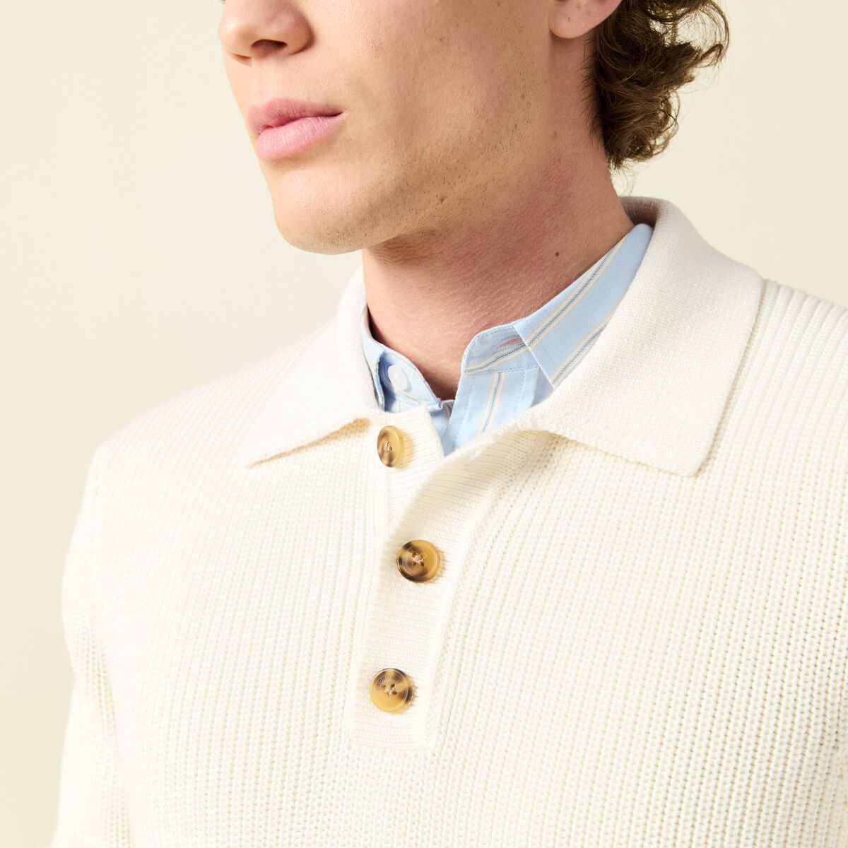 Polo manches longues ecru homme