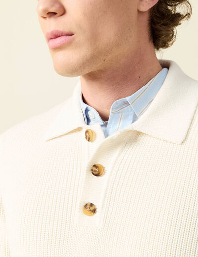 Polo manches longues ecru homme