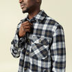 Surchemise oversize courte doubl&eacute;e bleu marine homme