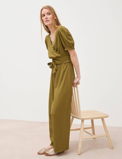 Pantalon loose avec ceinture vert kaki femme