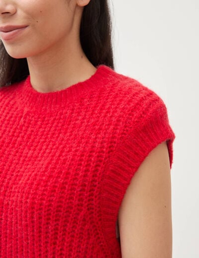 Pull droit sans manches col rond rouge femme