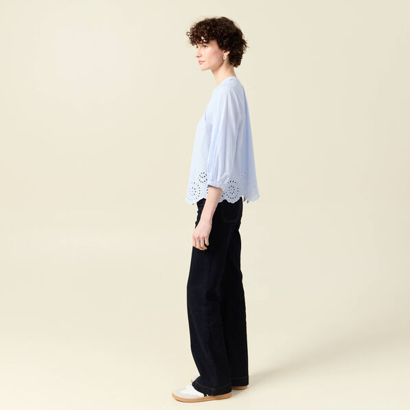 Chemise manches 3/4 brodée blanc femme