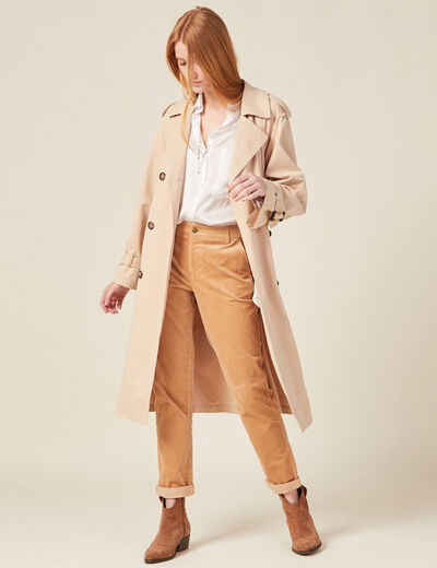 Pantalon chino velours côtelé marron clair femme
