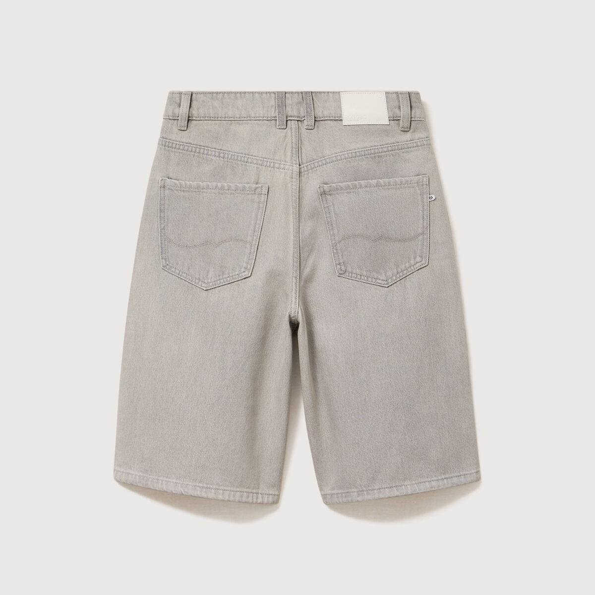 Bermuda large taille haute en coton denim gris clair femme