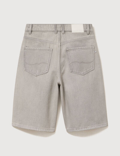 Bermuda large taille haute en coton denim gris clair femme
